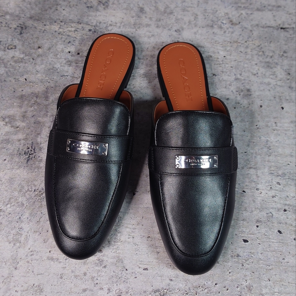 Coach Black Leather Mules